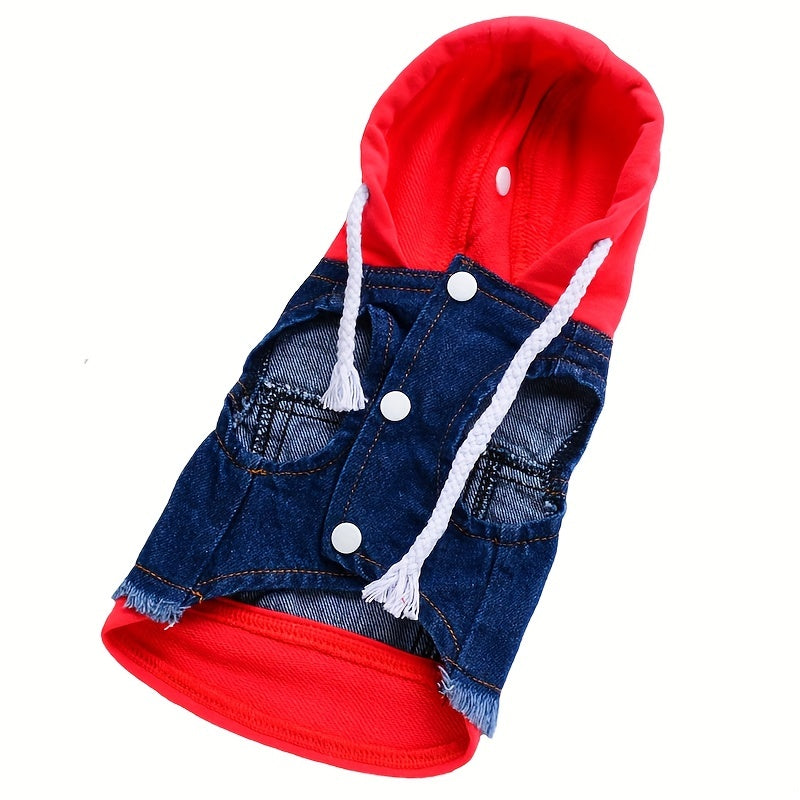Dog Jacket for Small Dogs Autumn Denim Hoodie Coat with Button Closure