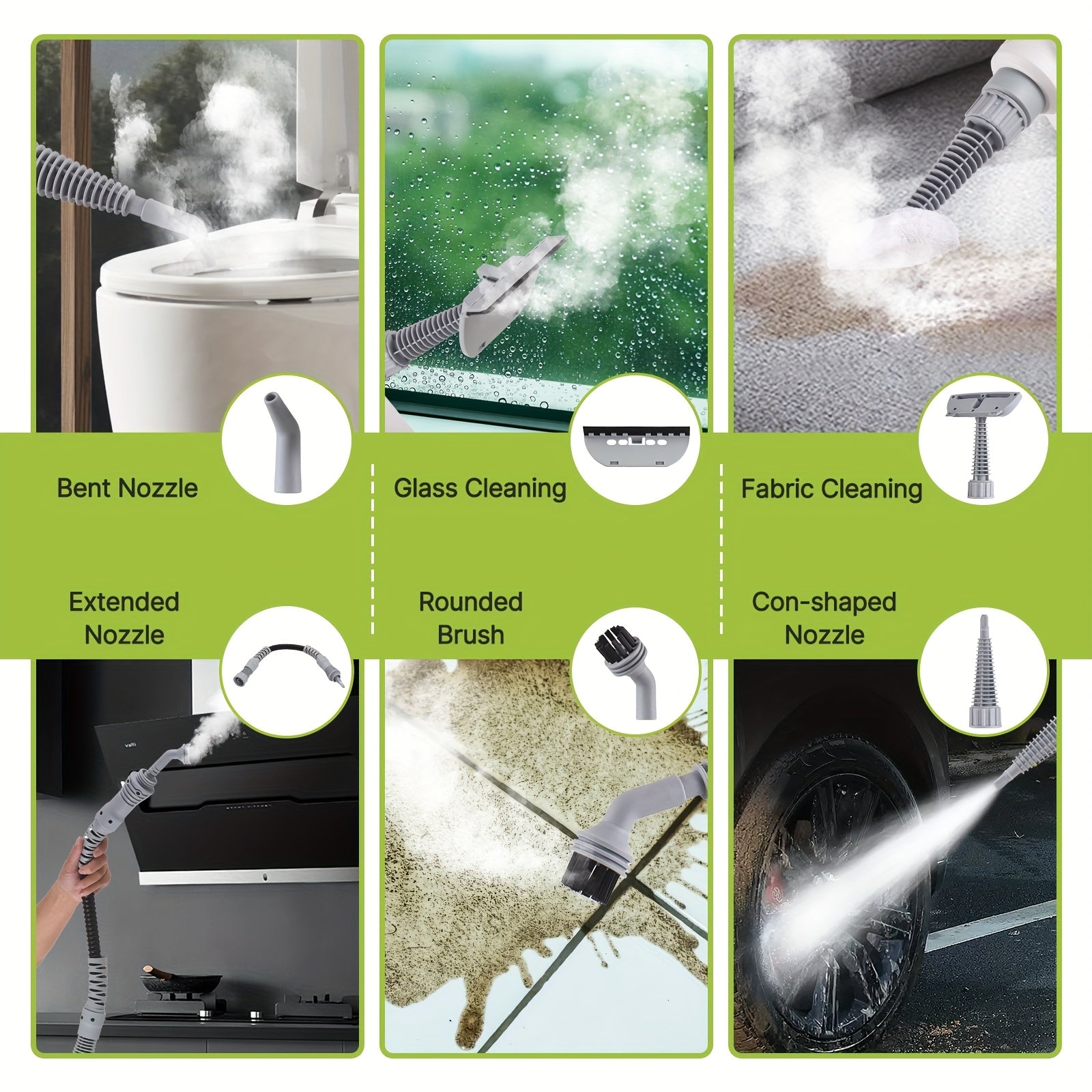 9 ta aksessuar bilan qo'lga olinadigan bug' tozalagich, oshxona va divan tozalash uchun.