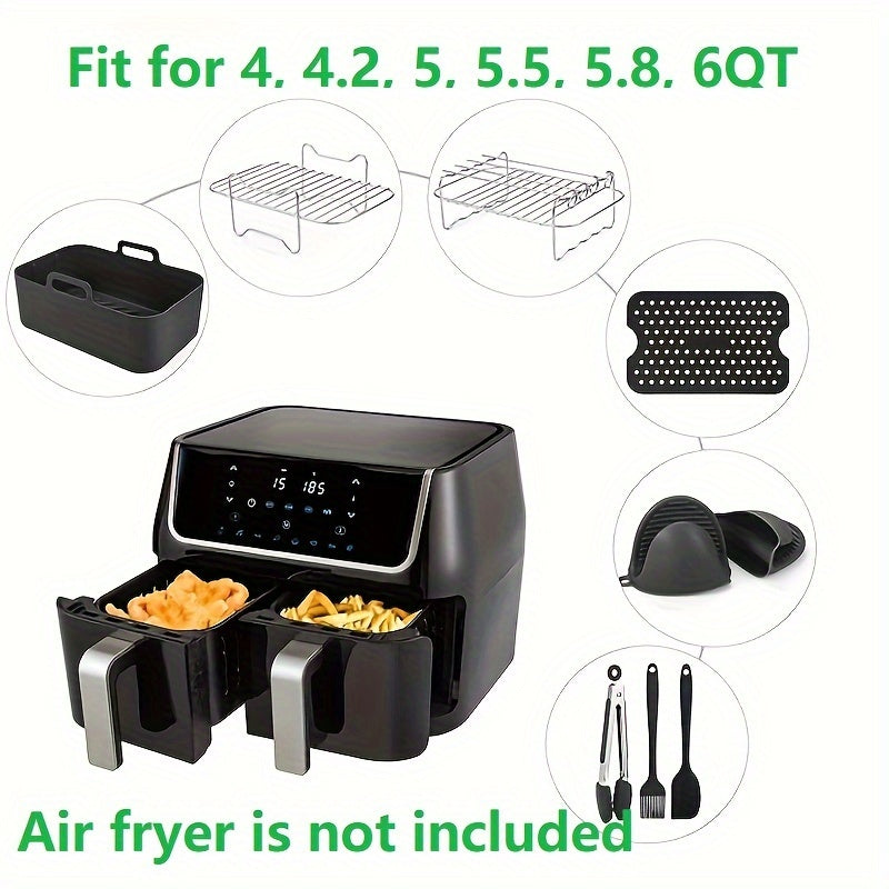 Air Fryer Accessories Set for Dual Basket Models with Racks Tongs and Liners