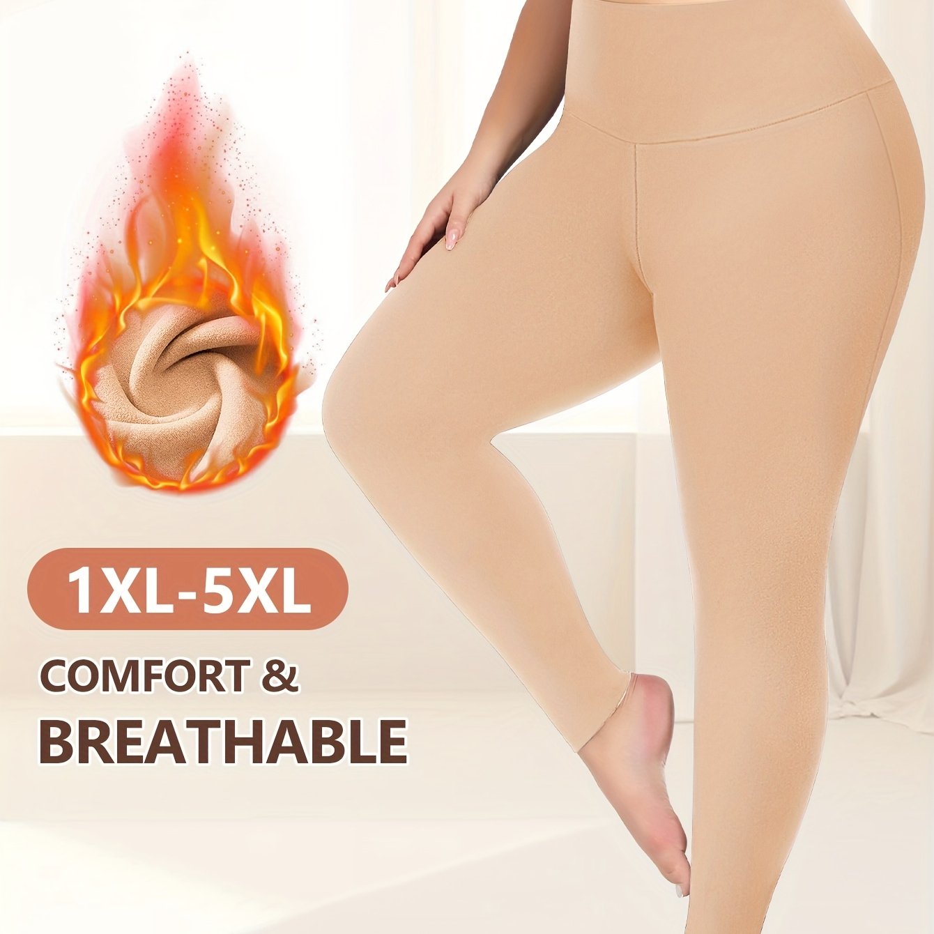 Plus Size Womens Thermal Fleece-Lined Leggings Stretchy Warm Winter