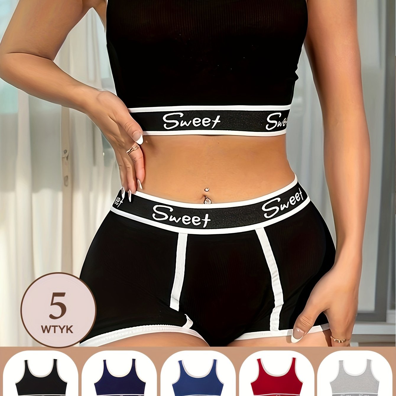 Women's Sporty Lingerie Set with Tank Bra and Color Block Letter Print