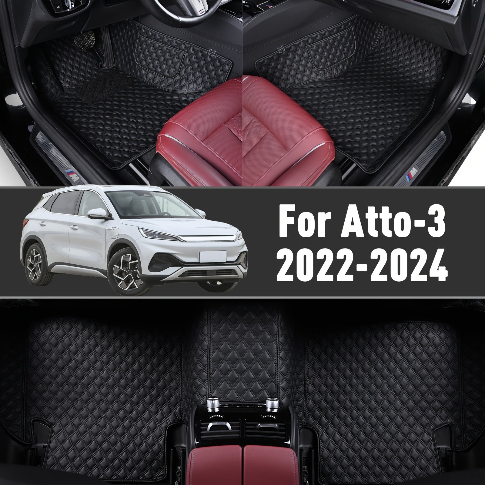 Car Floor Mats Black Diamond Grid 3pcs for Sedan Anti-Slip Wear-Resistant