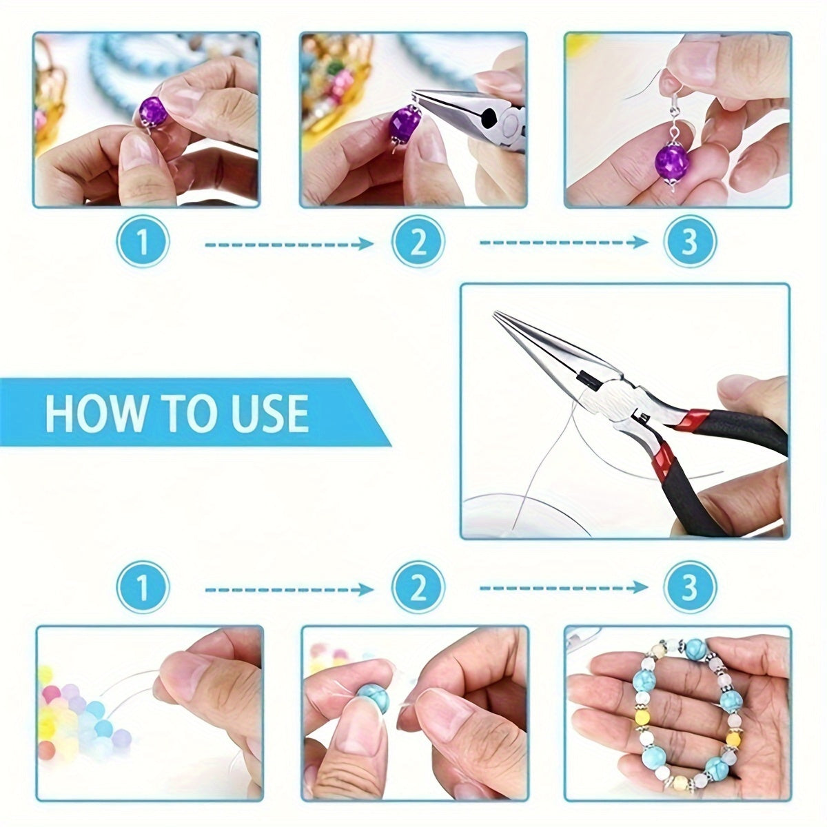 8-Piece Jewelry Making Kit with Pliers Scissors Tweezers and Jump Ring Opener for Crafting and Repairs