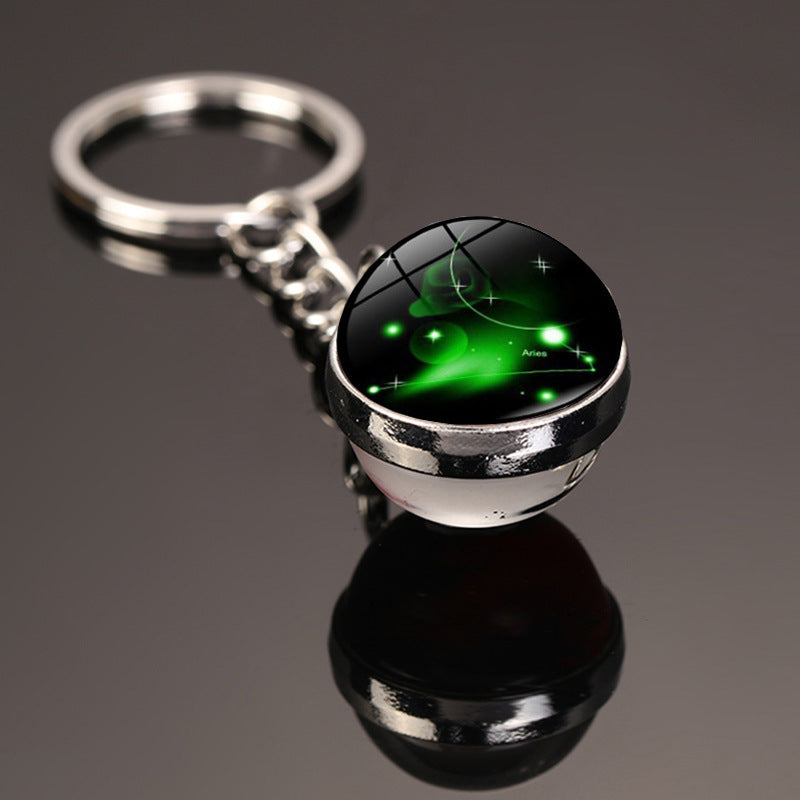 12 Constellations Car Key Ring Luminous Starry Sky Glass Ball Keychain Pendant