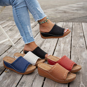 Women's Solid Color Platform Sandals Open Toe Slip-On Summer Lightweight