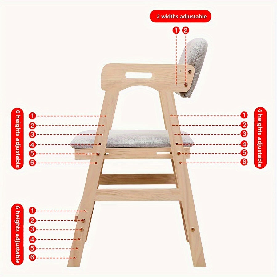 Balandligi sozlanadigan va olib tashlanadigan yostiqli yog'och ofis stuli, o'qish va ovqatlanish uchun ideal. Silliq qoplama bilan ajralib turadi.