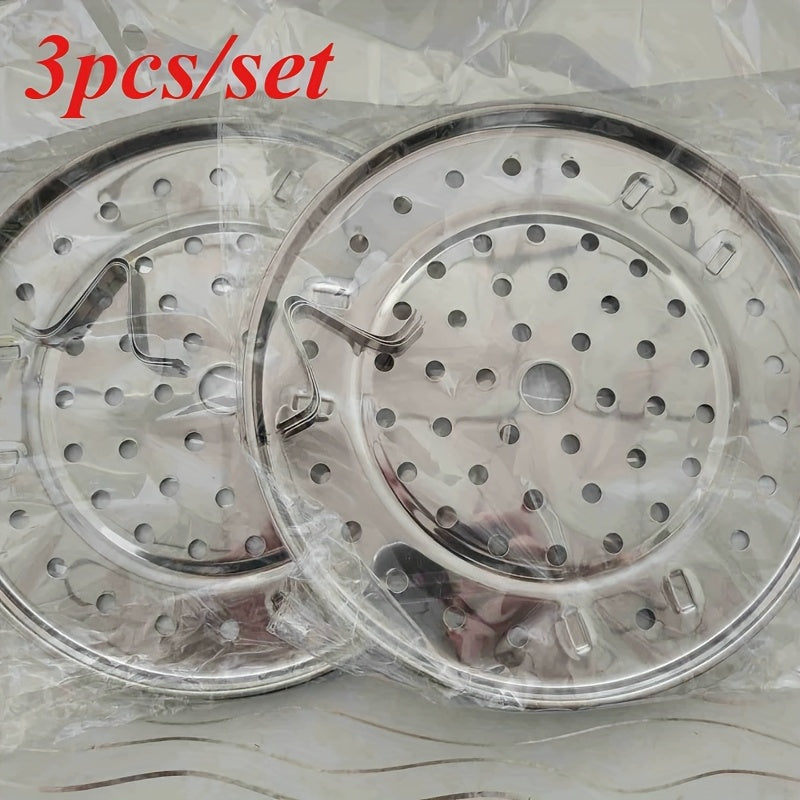 3-Piece Stainless Steel Steamer Racks for Stock Pots Multi-Tiered Round Inserts with Canner Rack Accessories