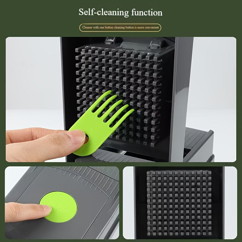 16-in-1 Sabzavotlarni maydalash va bo‘laklash uchun 8 ta pichoq bilan shaffof konteyner Qo‘lda oshxona asbobi