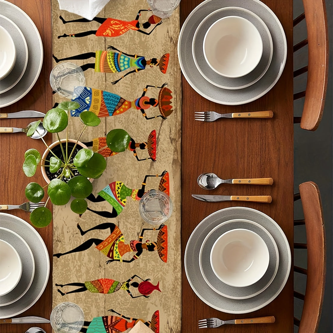 Polyester Table Runner with African Linen Design for Dining and Decor