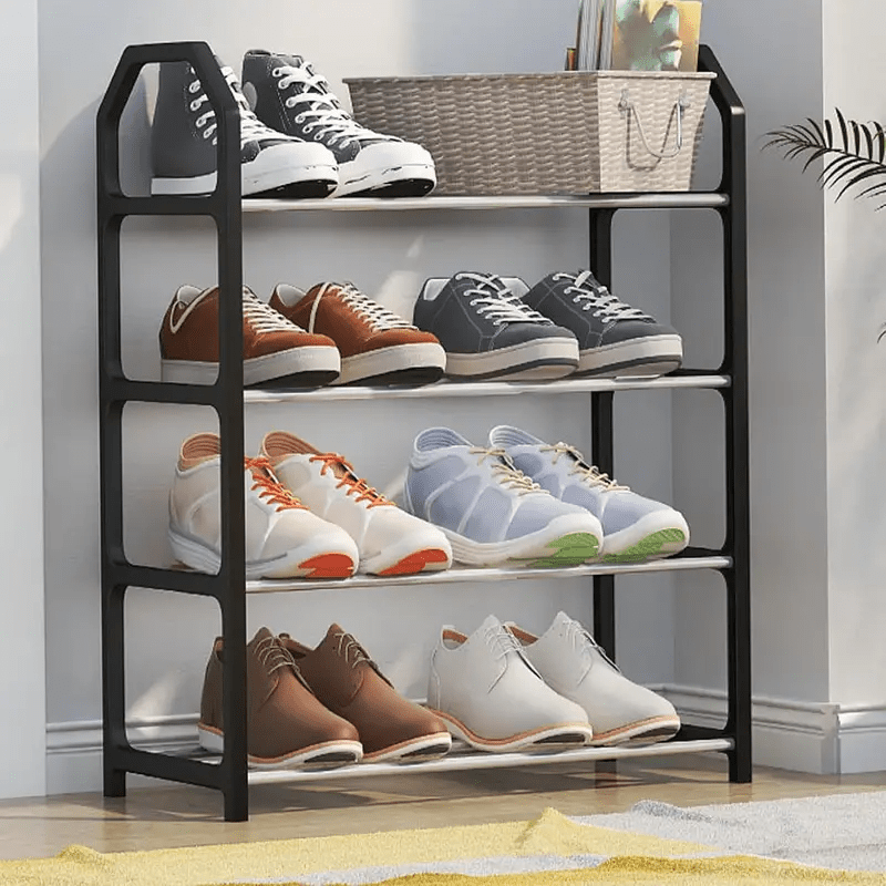 Four-Tier Stackable Shoe Rack Foldable Storage Organizer for Closet Bedroom