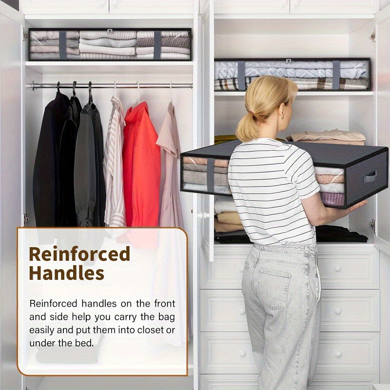 Caja de almacenamiento plegable para debajo de la cama, lavable, de tela no tejida para ropa, edredones, mantas, gris, negro, 1 pieza