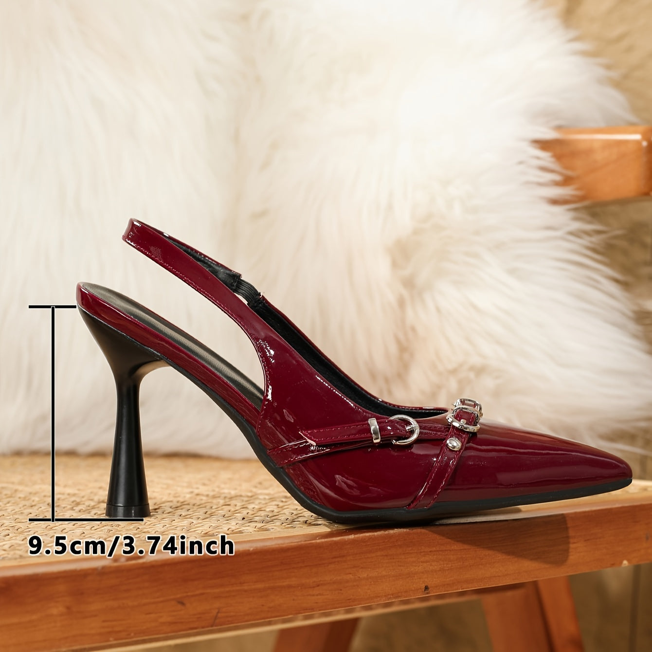 Women's High Heels with Ankle Strap and Pointed Toe Solid Color Kitten Heel