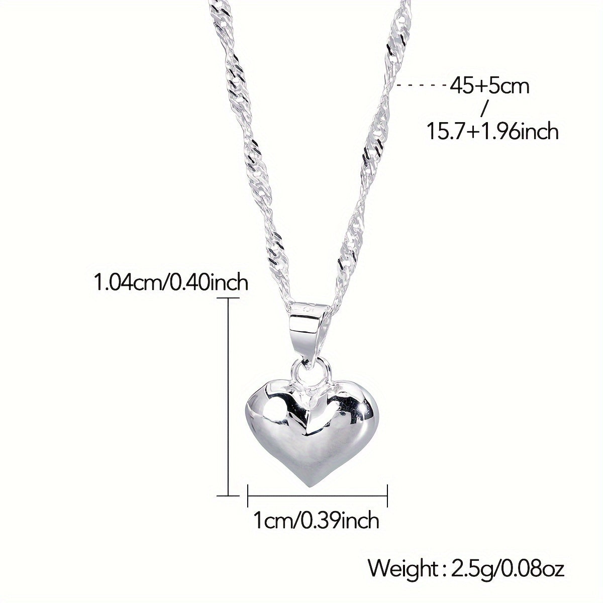 Har kuni kiyish uchun toza S925 sterling kumush yurak shaklidagi pendant marjon