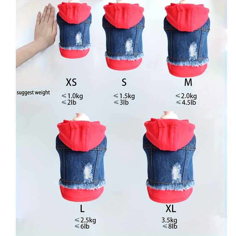 Dog Jacket for Small Dogs Autumn Denim Hoodie Coat with Button Closure