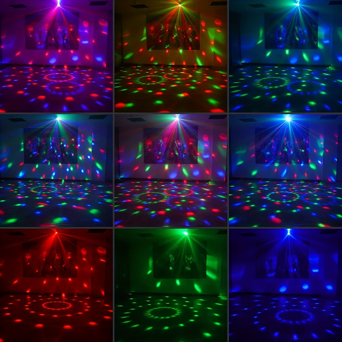 Luz de bola de discoteca LED de 7 colores, alimentada por USB, material ABS negro para fiestas y eventos