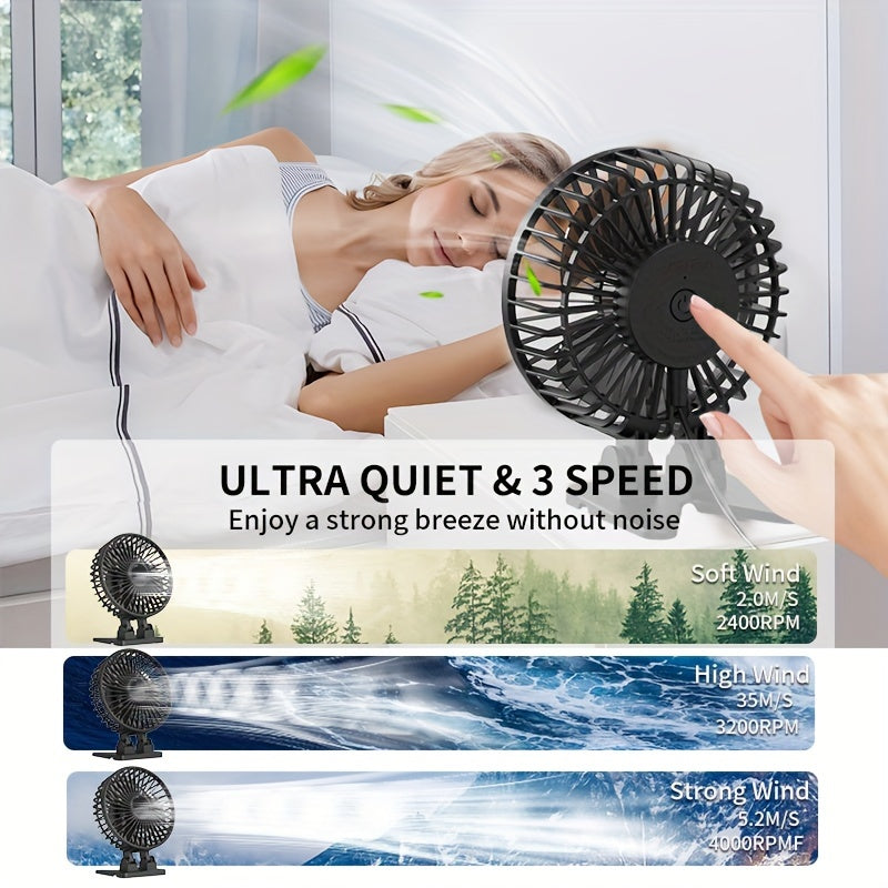Whisper Quiet 4-Inch USB Desk Fan 3-Speed Portable USB Powered Plastic