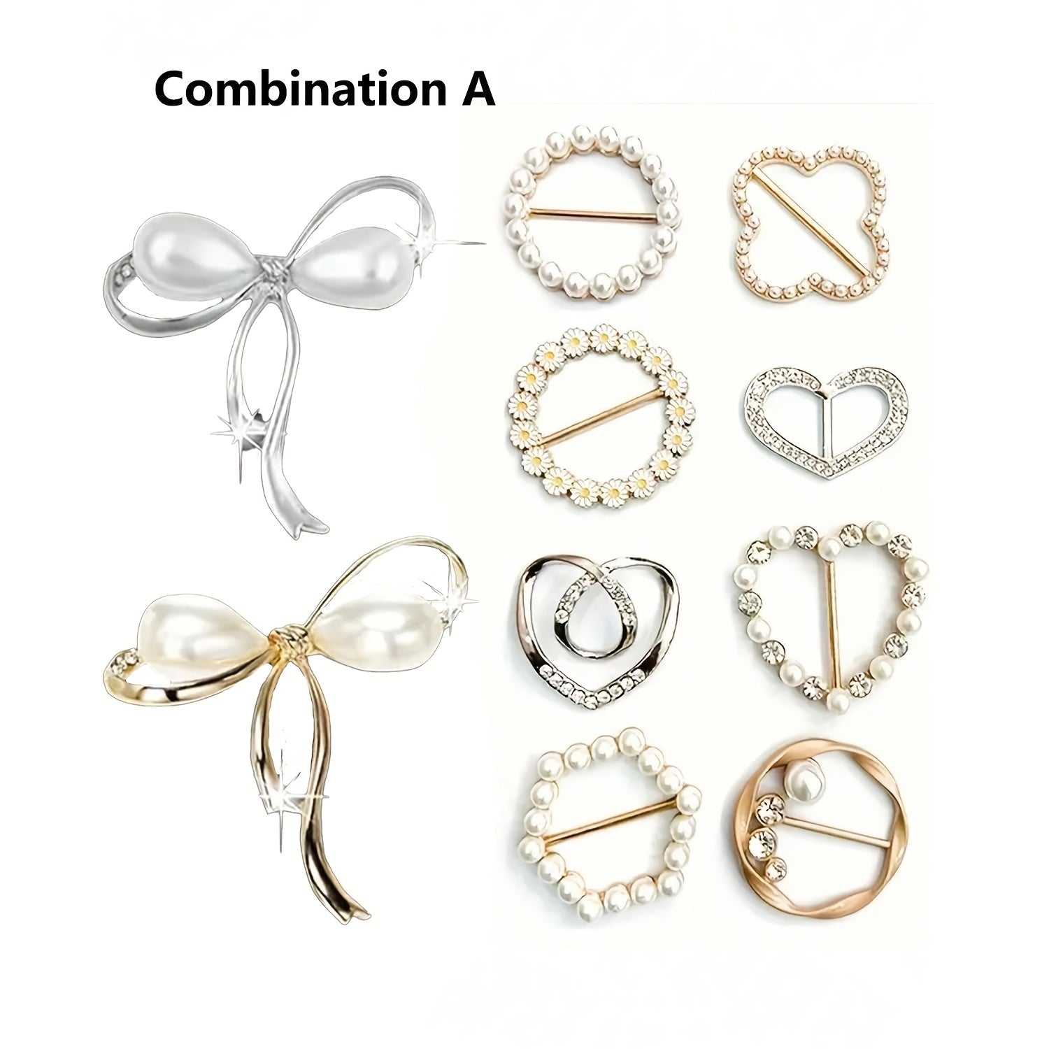 Elegant Alloy Heart-Shaped Brooch Pin with Faux Pearl and Rhinestones for Women