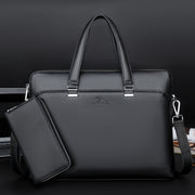 Men's Minimalist Black PU Leather Handbag Set with Computer Briefcase for Office