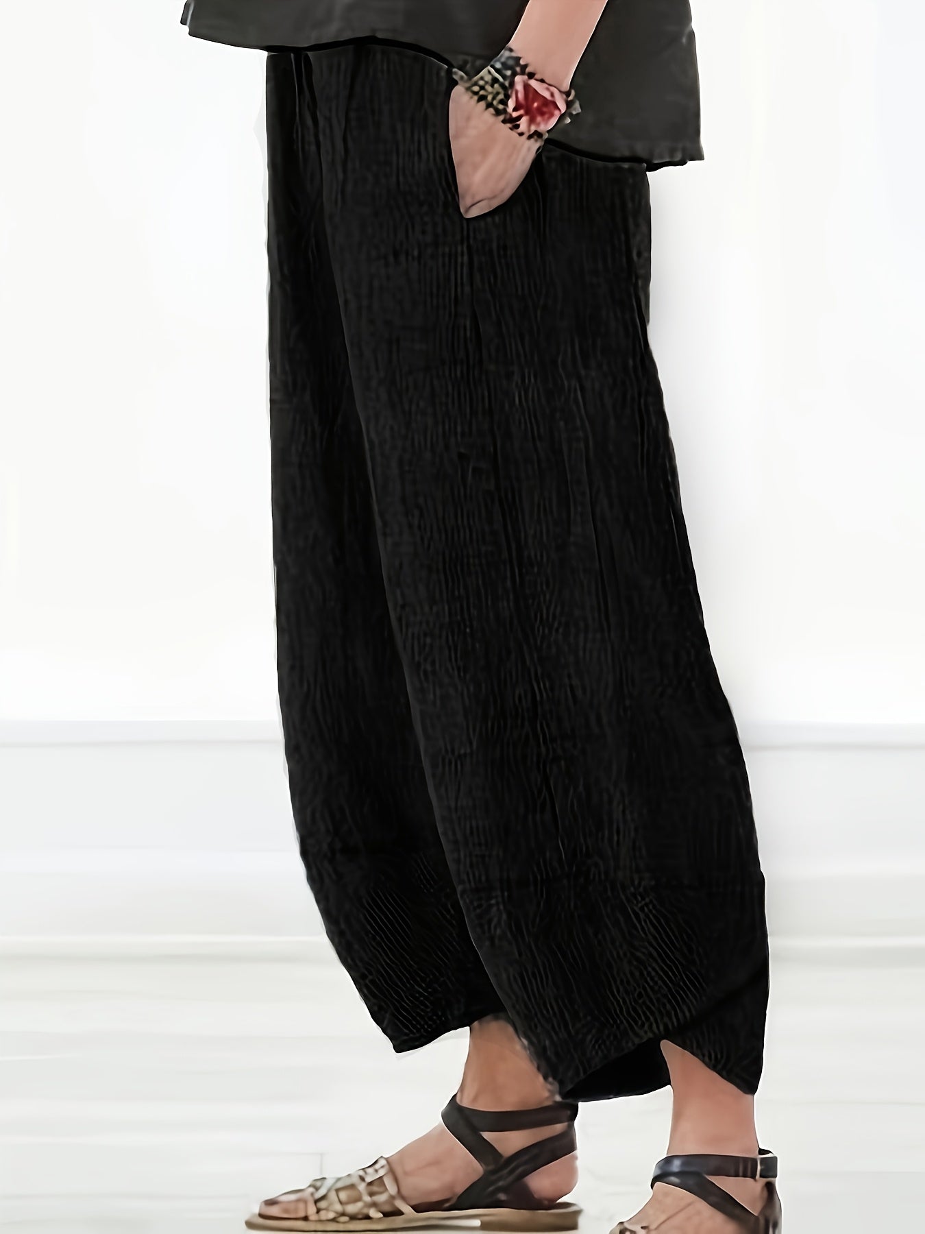 Women's Loose Straight Fit Plus Size Pants in Plain Color