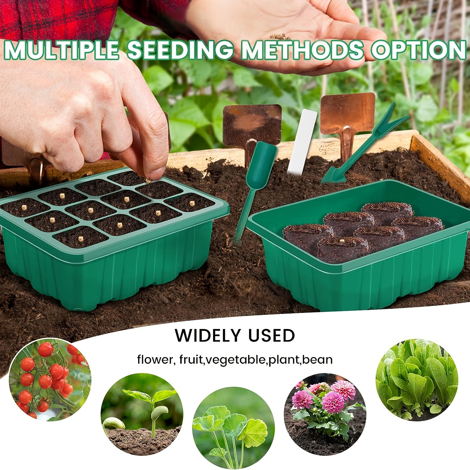 Seedling Trays with Grow Lights 12-Cell Indoor Greenhouse Starter Kit Humidity Domes