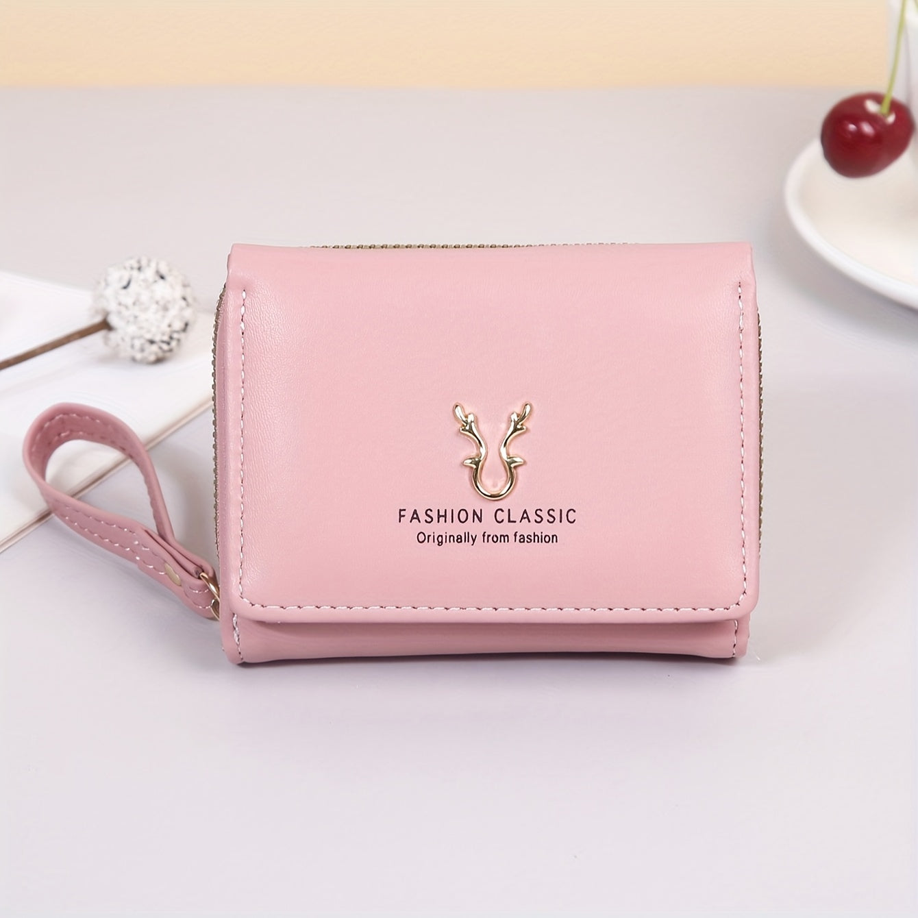 Men's Black PU Tri-Fold Wallet with Card Slots and Buckle