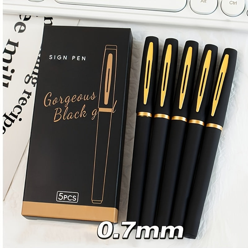Juego de 5 bolígrafos de gel negros y dorados 0.5mm 0.7mm 1.0mm Gran capacidad oficina