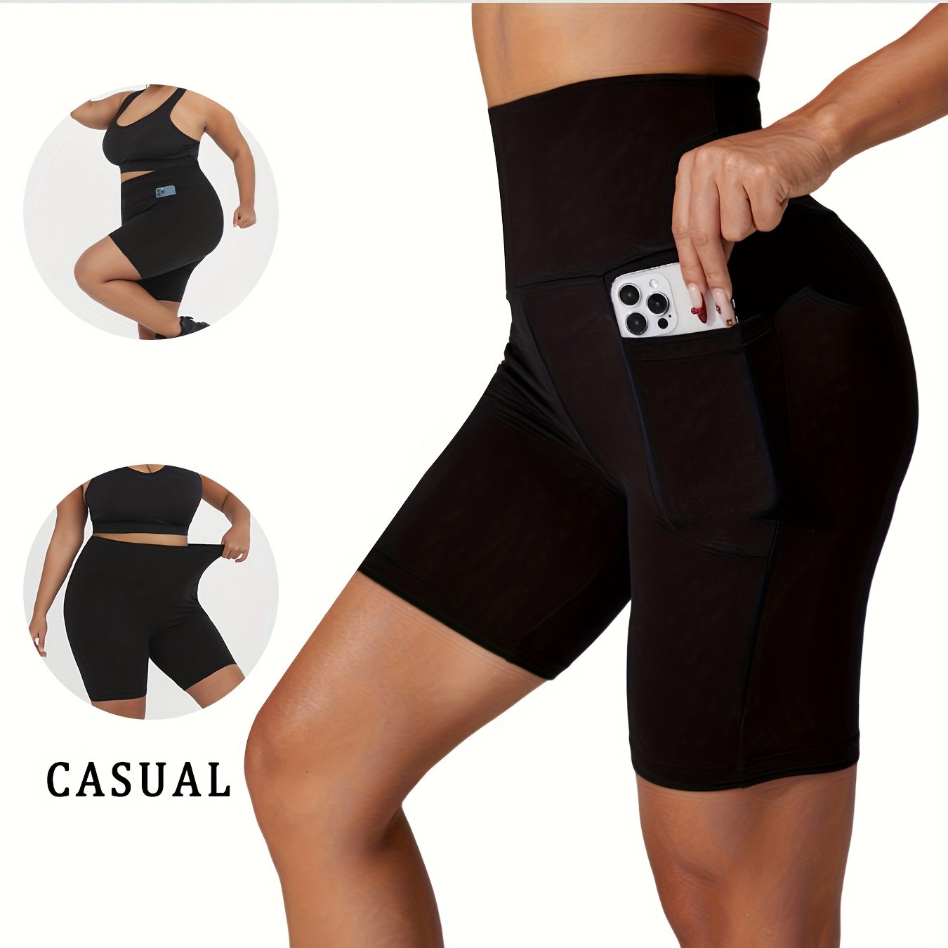 Plus Size High-Waisted Biker Shorts for Women - Vibrant Blue Tummy Control No-See-Through