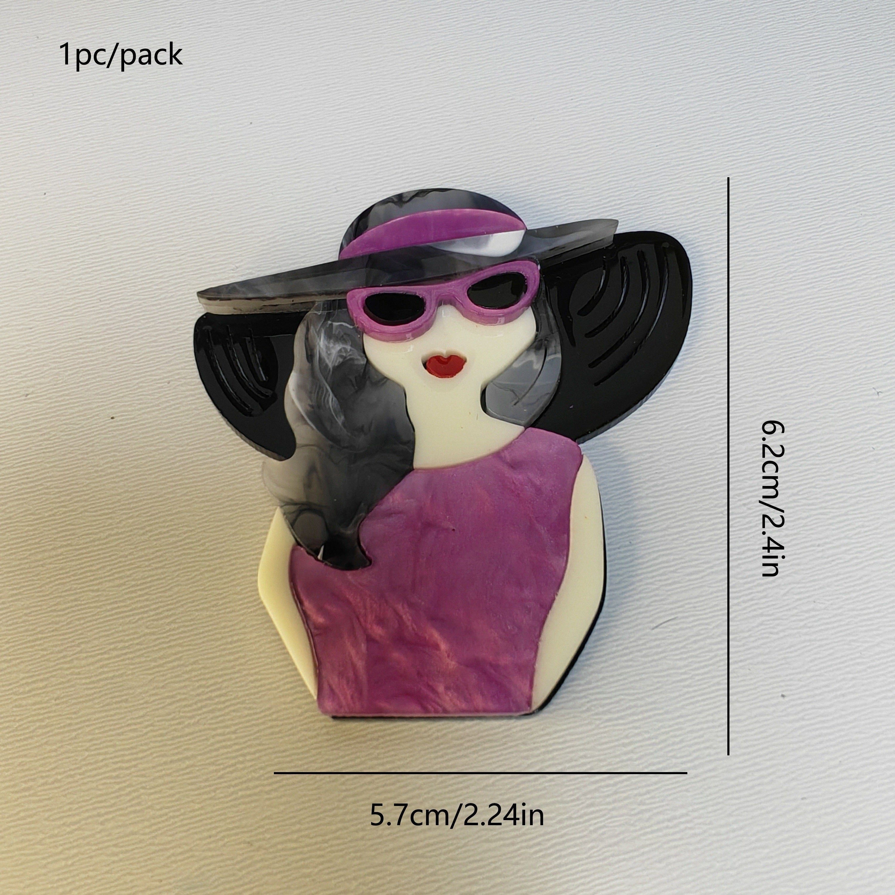 Cute Cartoon Theme Acrylic Lady Brooch Hat Dress Irregular-Shaped Pin Accessory 1-Pack