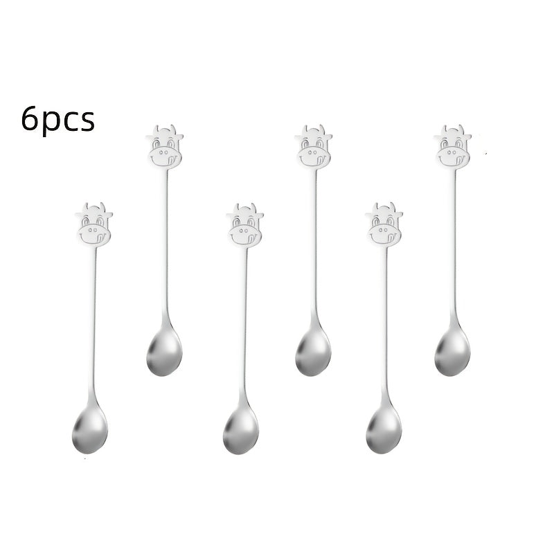 Set of 6 Stainless Steel Long-Handled Spoons for Coffee, Iced Tea, Ice Cream