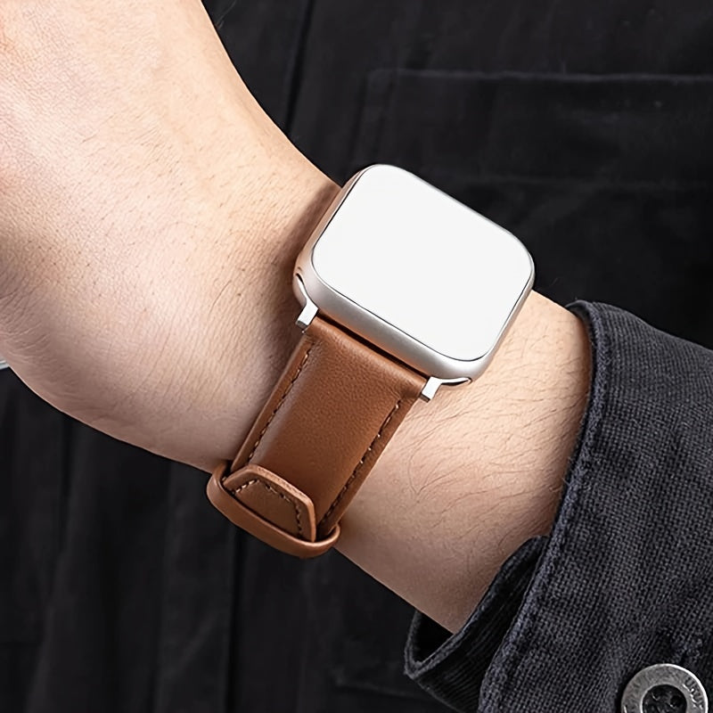 Calfskin Leather Watch Band for Apple Watch Series 38mm 40mm 41mm 42mm 44mm 45mm 49mm with Deployant Clasp