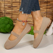 Women's Solid Color Mary-Jane Flats Breathable Slip-On Shoes