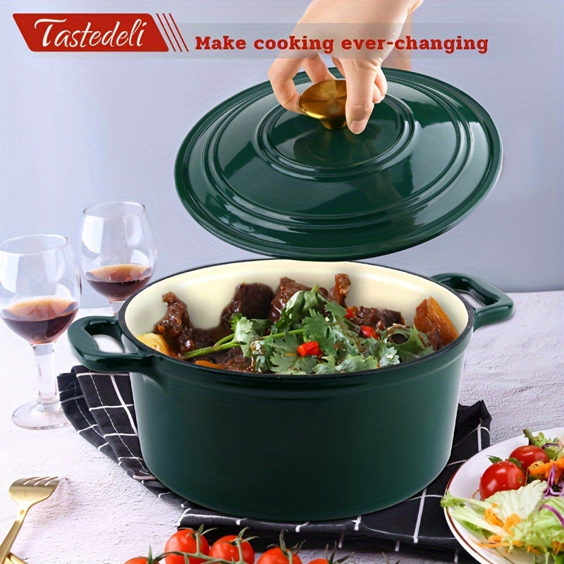 Кастрюля-утятница Tastedeli объемом 4,7 литра из эмалированного чугуна идеально подходит для приготовления, выпечки и подачи.