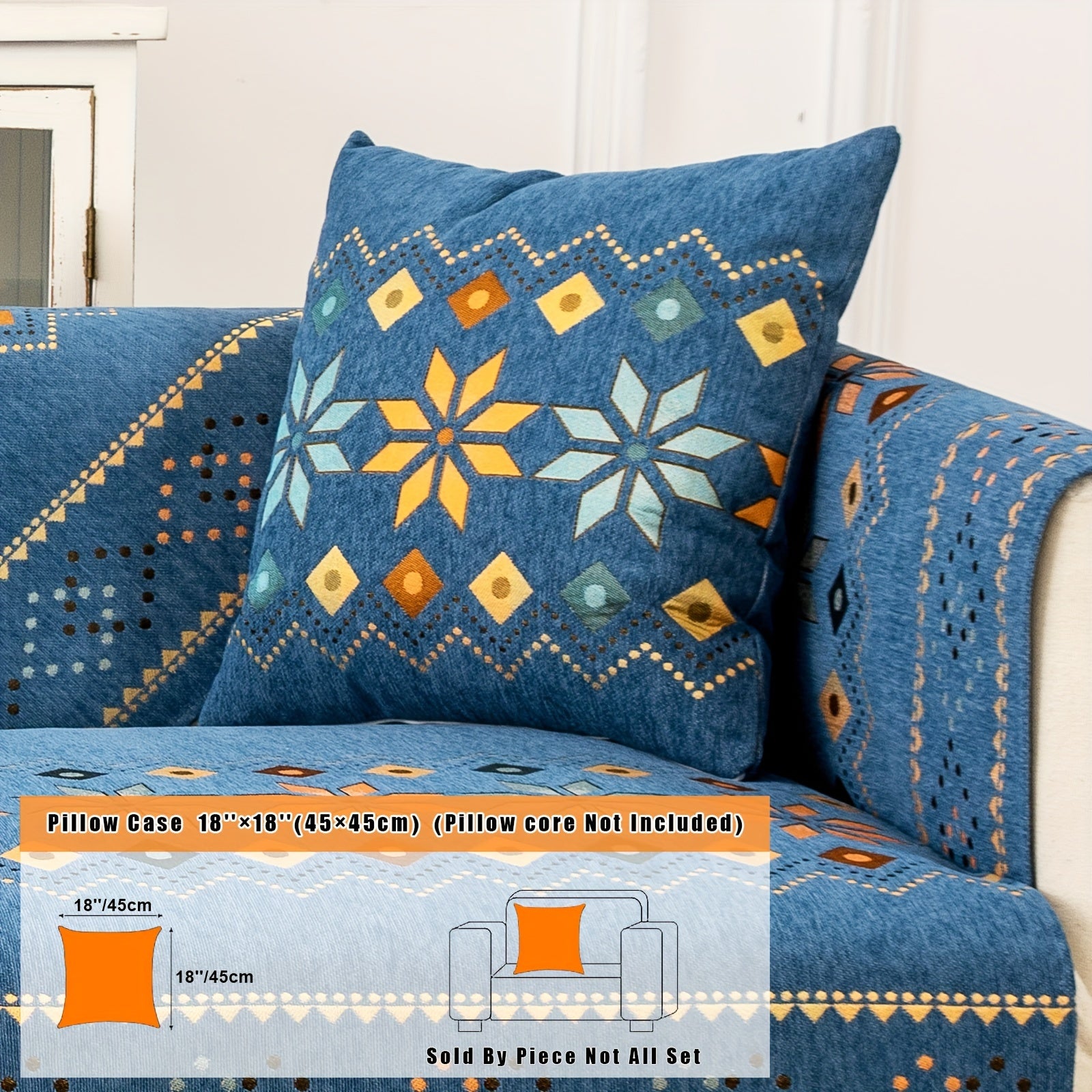 Bohemian Embroidered Sofa Slipcover with Pillowcase and Cushion Covers for Living Room and Bedroom