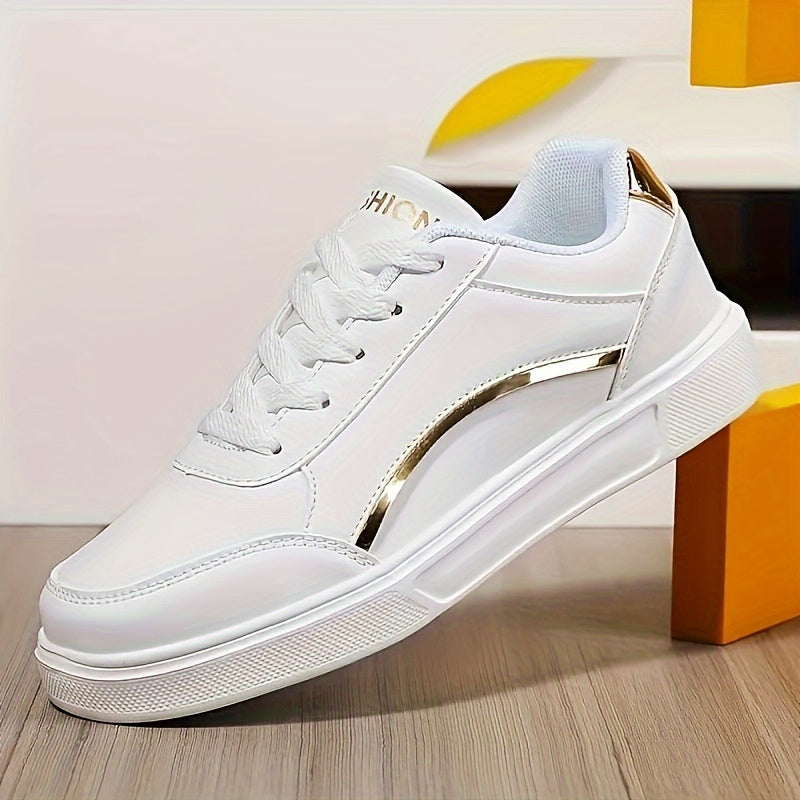 Women's White Low Top Lace-Up Sneakers Lightweight Casual All-Season