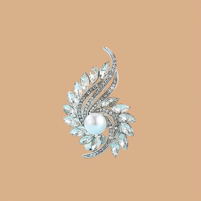 Floral Brooch Pin for Women Alloy with Faux Pearl and Rotating Feature