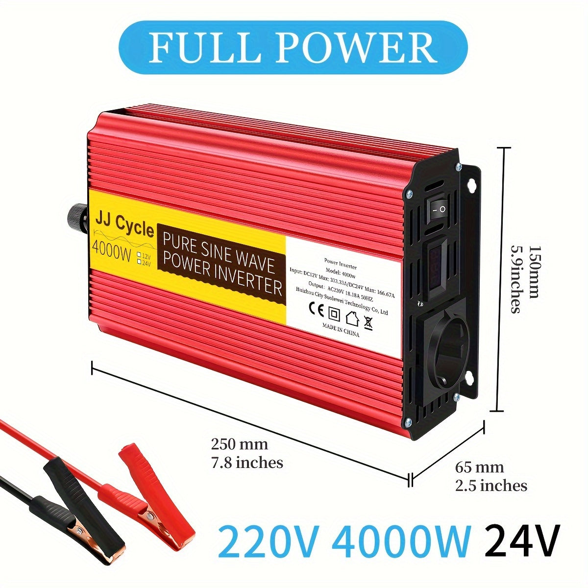 5000W Pure Sine Wave Inverter DC 12V/24V to AC 220V 50Hz Car Power with EU Plug