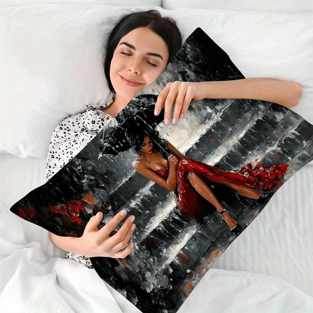 Stylish Red Dress Woman Pillowcase 50.8x30.48cm for Home Decor and Sofa