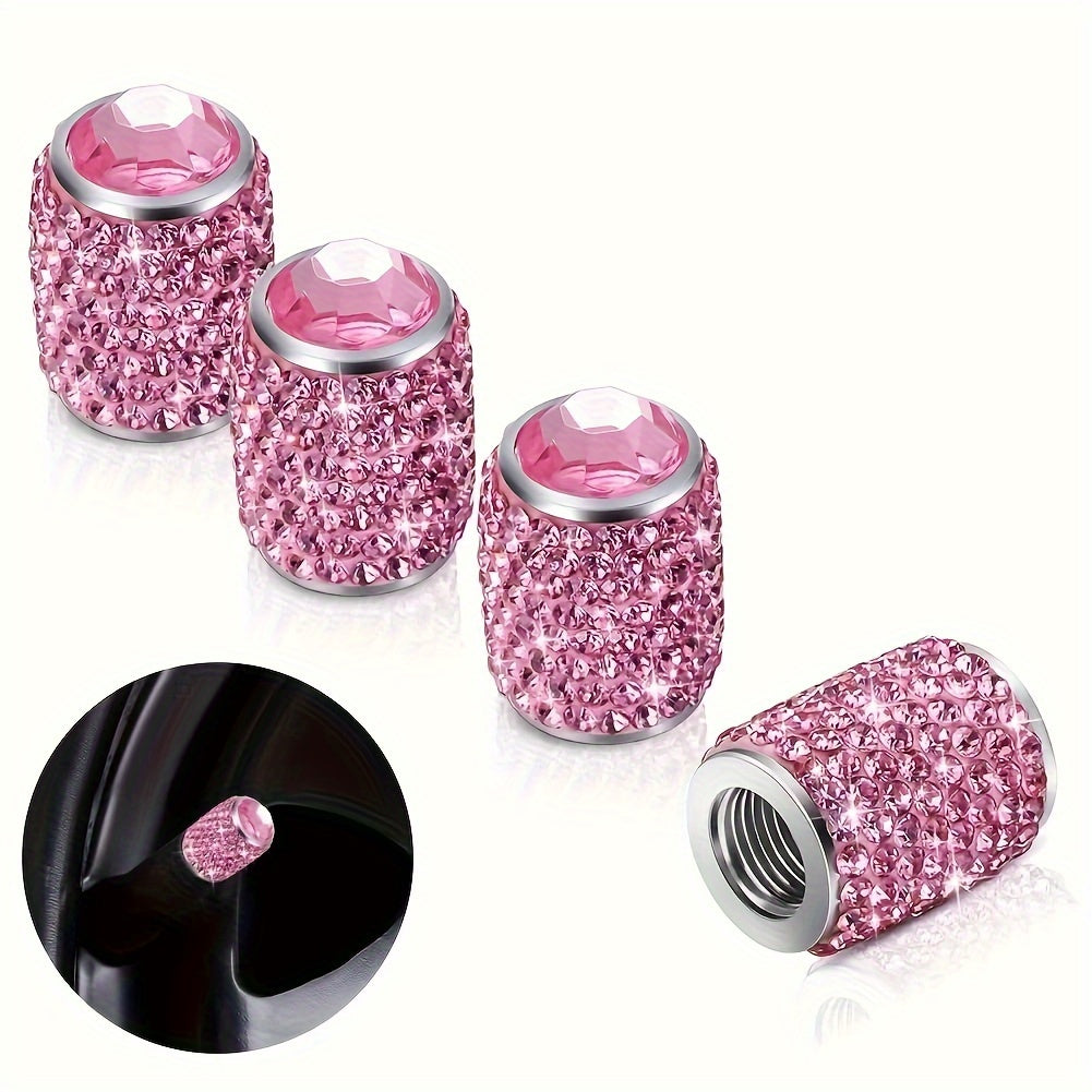 4 Pcs Pink Crystal Rhinestone Car Tire Valve Stem Caps Universal for Cars Trucks