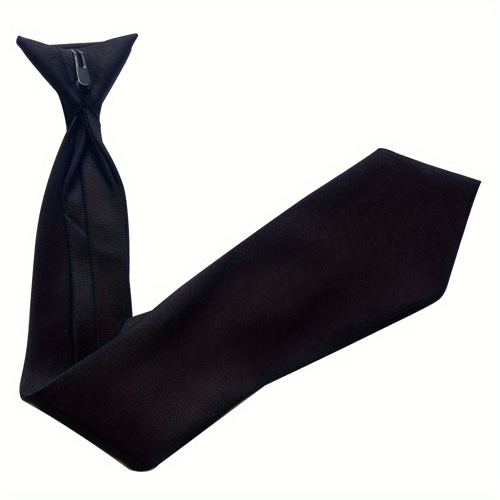 Black Men’s Adjustable Pre-Tied Necktie Set with Tie Clips for Weddings Office School Uniforms