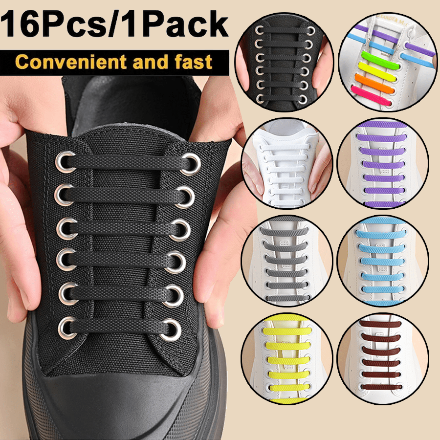 16pcs Silicone Elastic Shoelaces for Sports and Casual Shoes Durable PVC