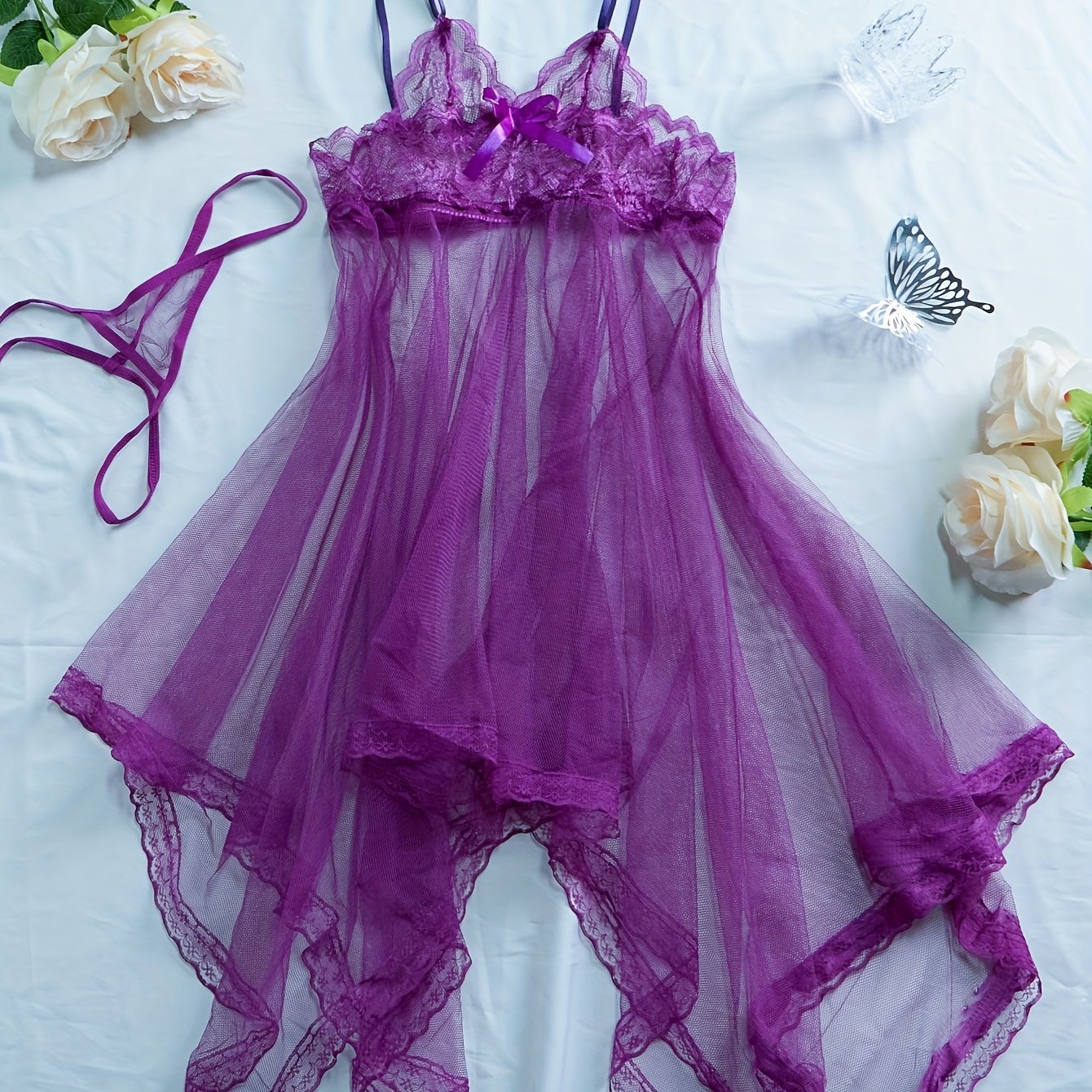 Нижнее белье, кружевное платье из сетки с глубоким V-образным вырезом и трикотажной тканью из полиэстера