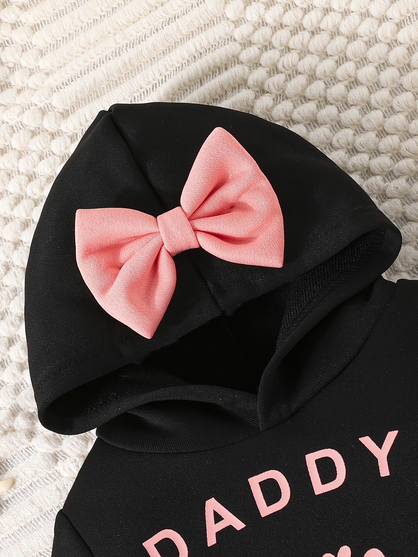 Baby Girl Casual Outfit Set with Hooded Sweatshirt and Bow Trousers for Spring and Fall