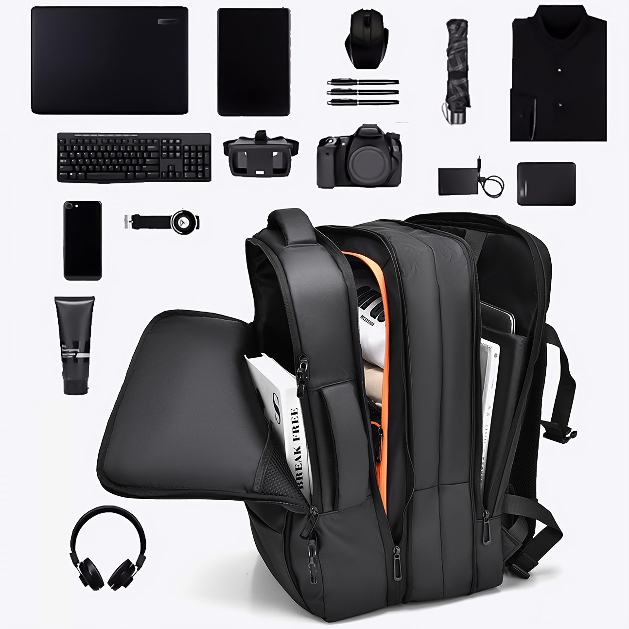 Unisex Nylon Backpack for Travel and Business with Laptop Pocket and Trolley Sleeve