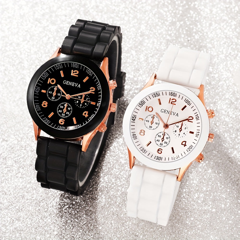 Set of 4 Quartz Watches with Silicone Straps and Heart-Shaped Pendant Bracelets for Women