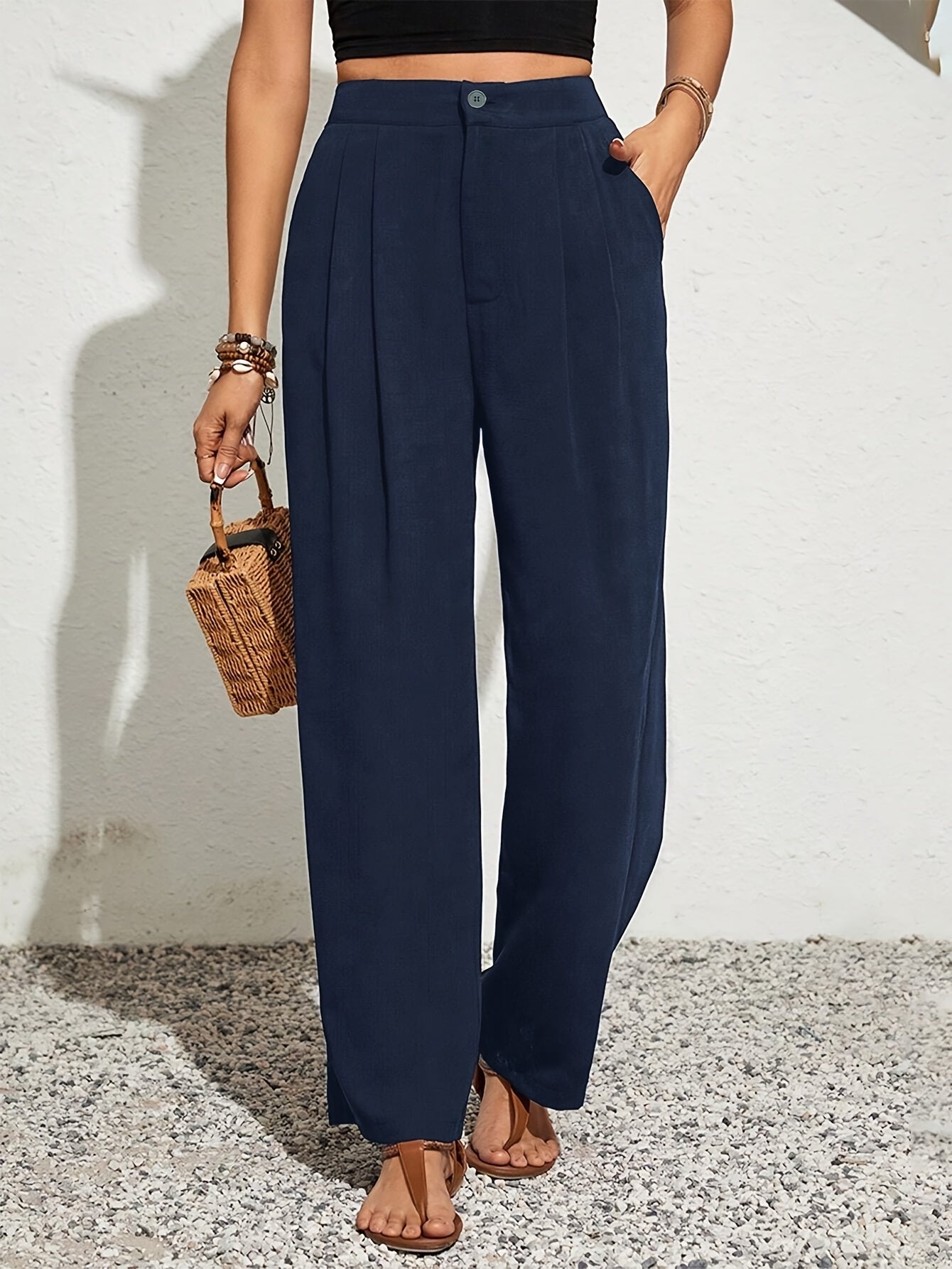 Plus Size Women's Casual Solid Color Suit Pants for Spring Summer Autumn