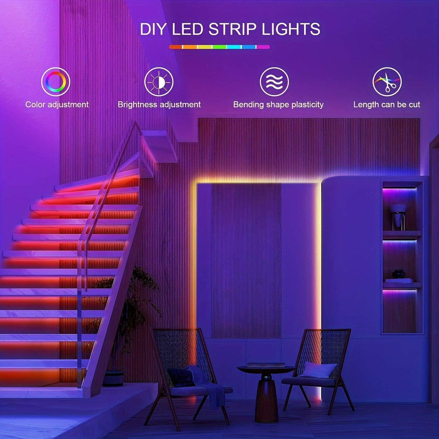 91.44cm-30.48m LED Strip Lights with Music Sync Remote App Control Dimmable Decoration