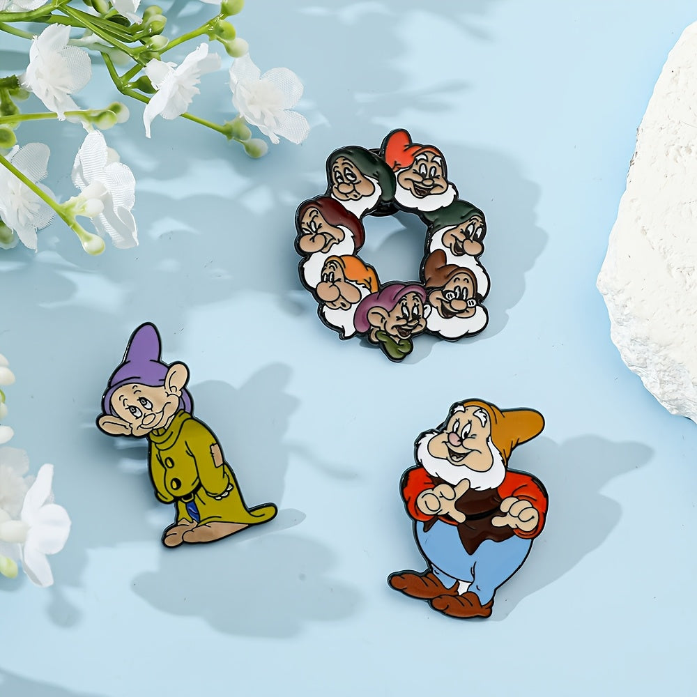Set de pins de esmalte de Disney Seven Dwarfs, insignias de aleación de zinc de personajes de dibujos animados para ropa y mochilas