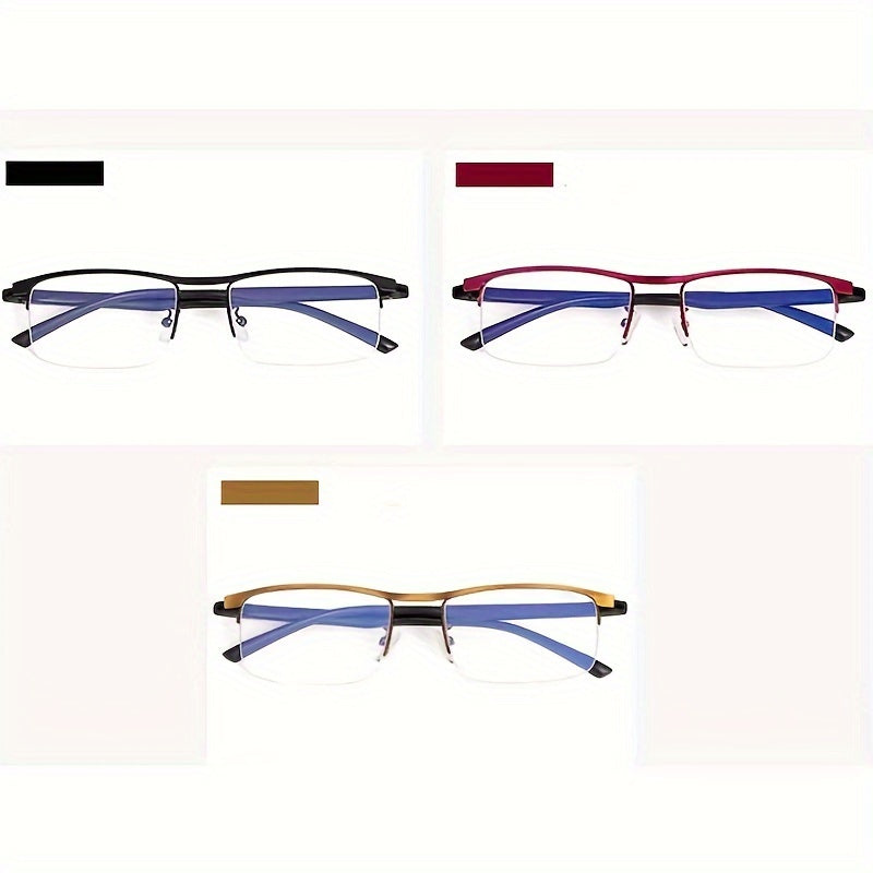 Unisex Progressive Multi-Focus Reading Glasses Rectangular Metal Frame in 3 Colors