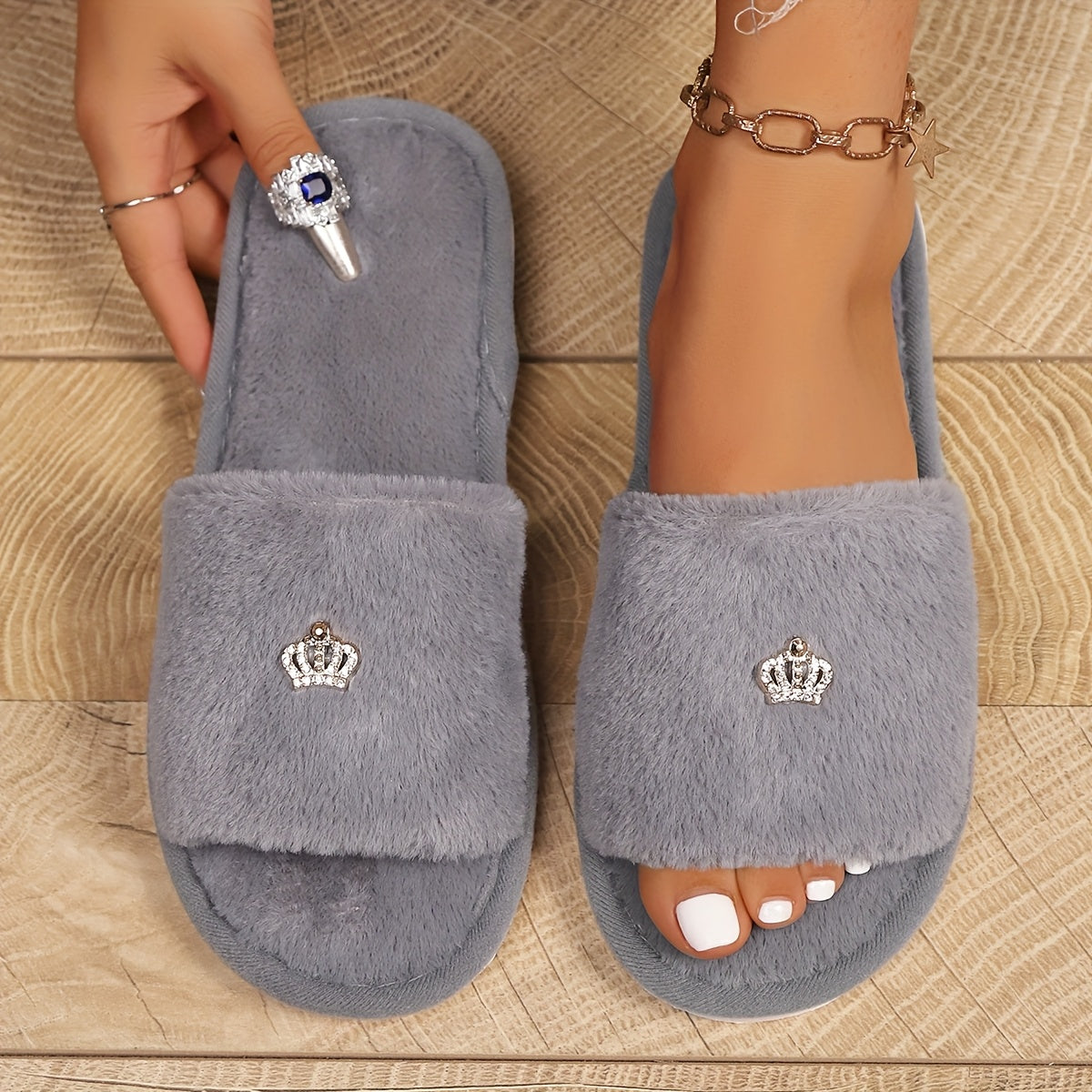 Women's Fluffy Winter Slippers Indoor Heart Design