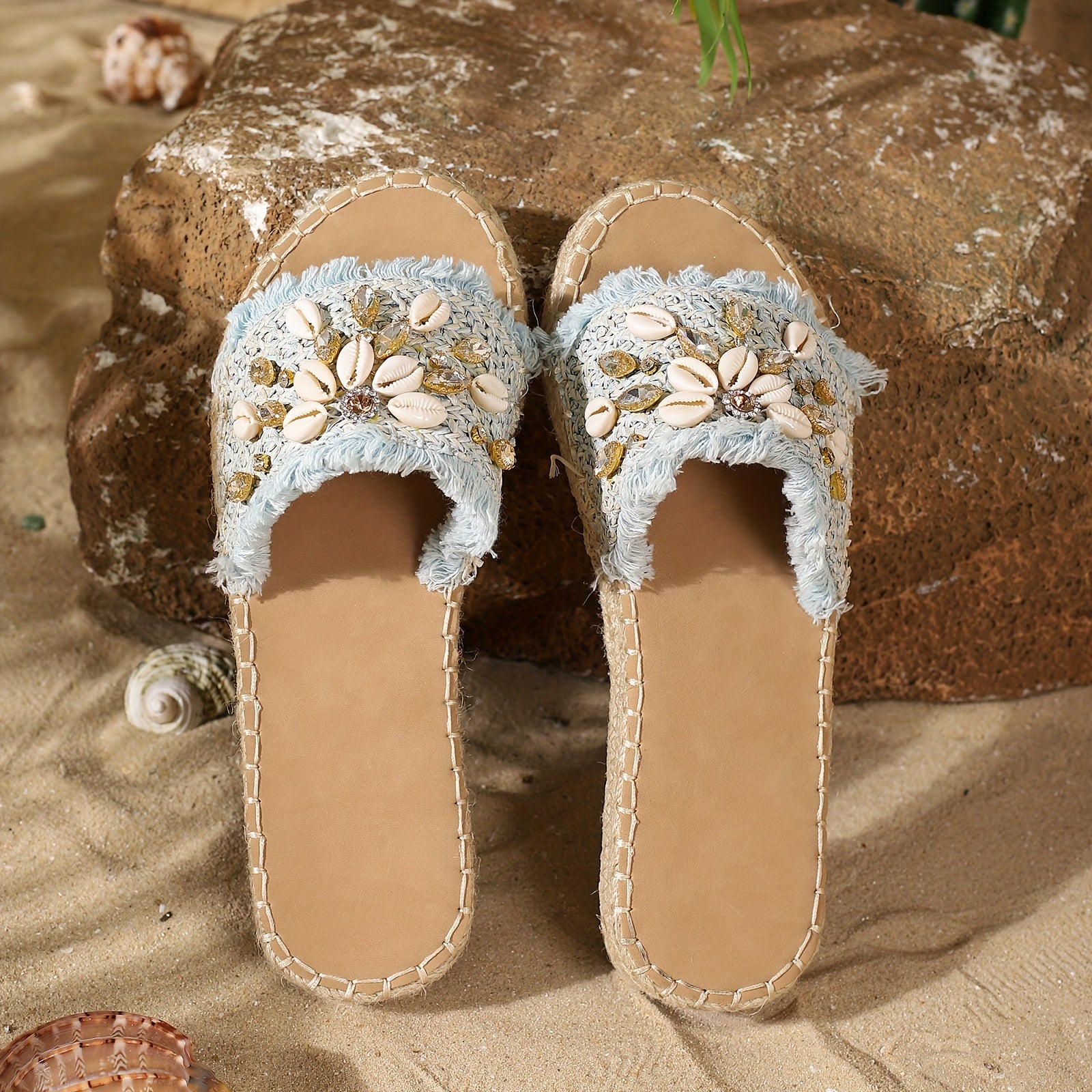 Women's Summer Slip-On Flat Sandals with Floral Embellishments and Open Toes